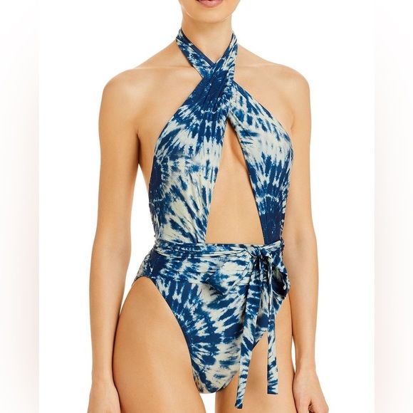 🌊 HOST PICK 🌊 NWT PILYQ Deep Soul Alex One-Piece Swimsuit Shibori Blue Med - Picture 4 of 9
